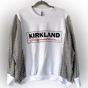 Upcycled Kirkland Sweatshirt with Flannel Fits Sz XS - 1X